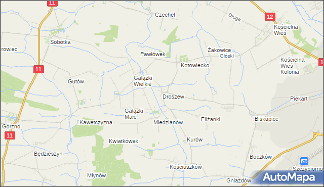 mapa Droszew, Droszew na mapie Targeo