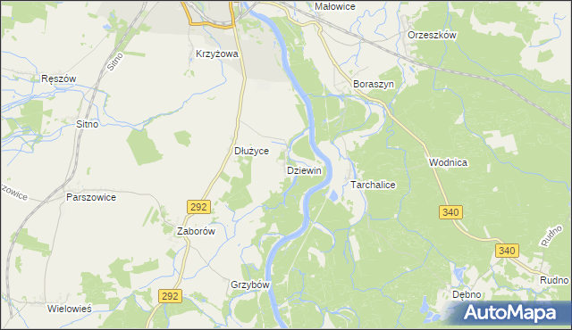 mapa Dziewin gmina Ścinawa, Dziewin gmina Ścinawa na mapie Targeo