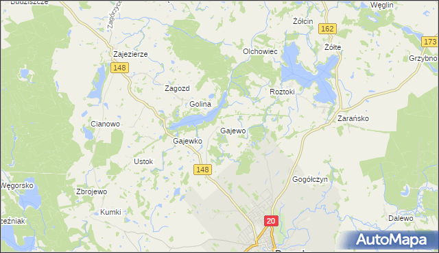 mapa Gajewo gmina Drawsko Pomorskie, Gajewo gmina Drawsko Pomorskie na mapie Targeo