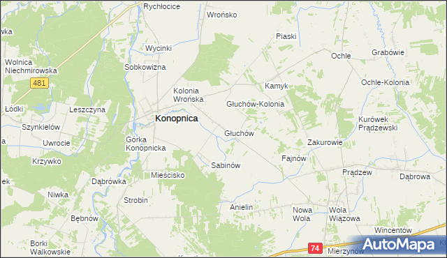 mapa Głuchów gmina Konopnica, Głuchów gmina Konopnica na mapie Targeo