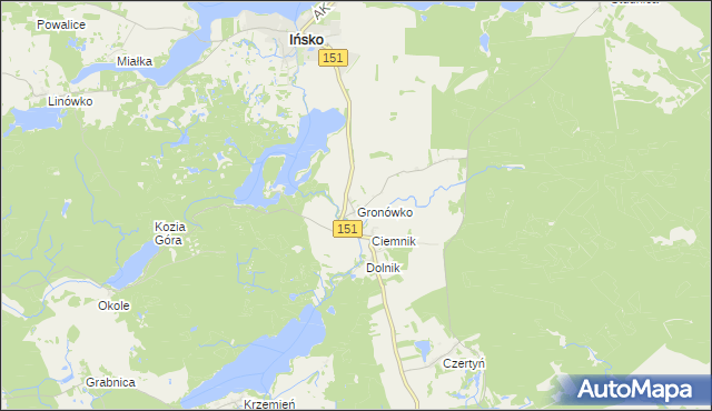 mapa Gronówko gmina Ińsko, Gronówko gmina Ińsko na mapie Targeo