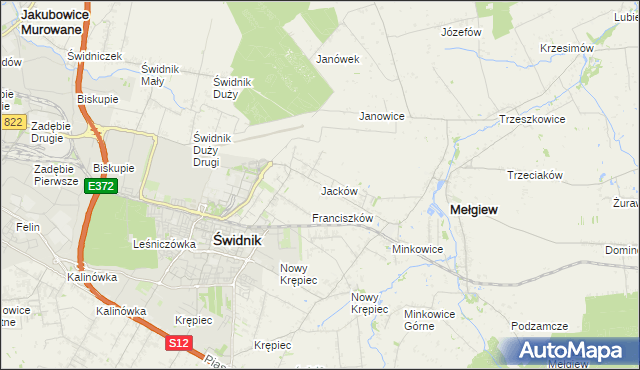 mapa Jacków gmina Mełgiew, Jacków gmina Mełgiew na mapie Targeo