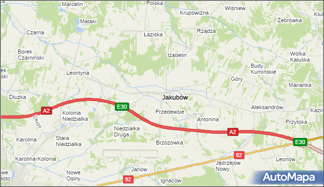 mapa Jakubów powiat miński, Jakubów powiat miński na mapie Targeo