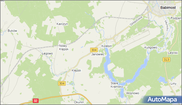 mapa Janowiec gmina Babimost, Janowiec gmina Babimost na mapie Targeo