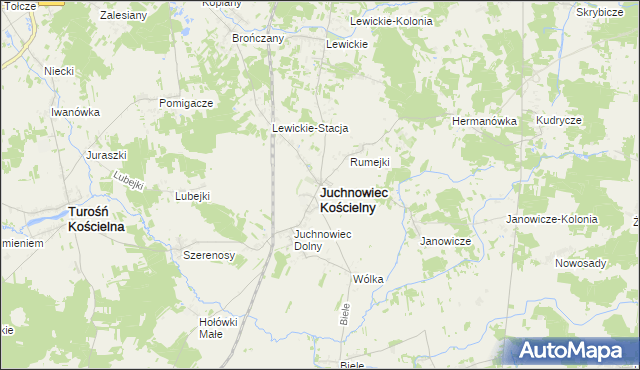 mapa Juchnowiec Kościelny, Juchnowiec Kościelny na mapie Targeo