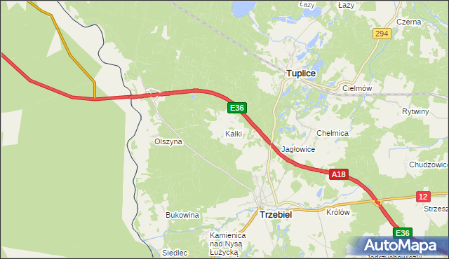 mapa Kałki gmina Trzebiel, Kałki gmina Trzebiel na mapie Targeo