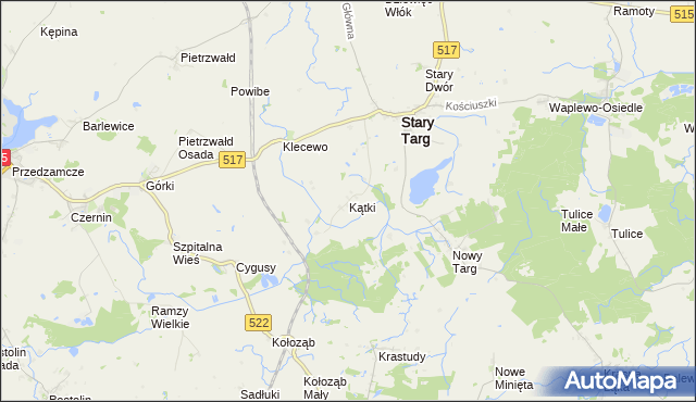 mapa Kątki gmina Stary Targ, Kątki gmina Stary Targ na mapie Targeo