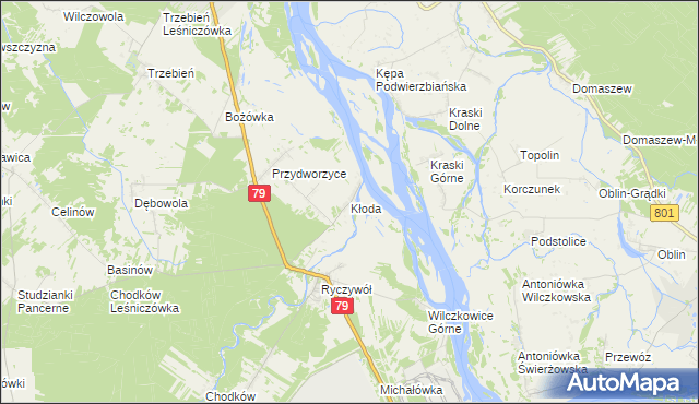 mapa Kłoda gmina Magnuszew, Kłoda gmina Magnuszew na mapie Targeo