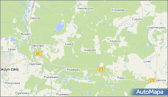 mapa Kołaczek gmina Połczyn-Zdrój, Kołaczek gmina Połczyn-Zdrój na mapie Targeo