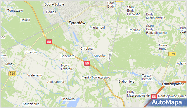 mapa Korytów gmina Radziejowice, Korytów gmina Radziejowice na mapie Targeo