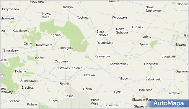 mapa Ksawerów gmina Grabów, Ksawerów gmina Grabów na mapie Targeo