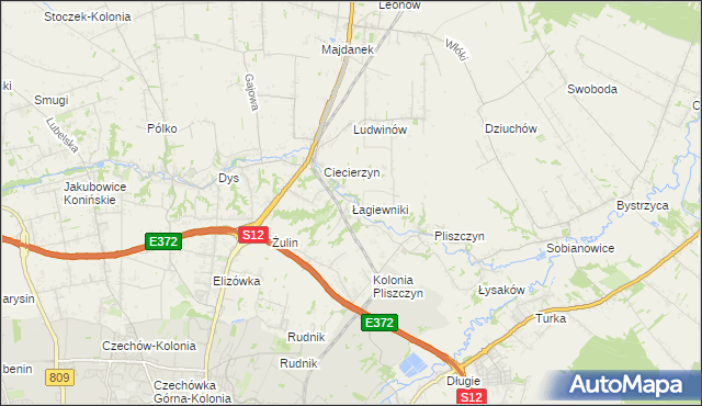 mapa Łagiewniki gmina Niemce, Łagiewniki gmina Niemce na mapie Targeo