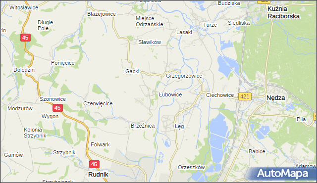mapa Łubowice gmina Rudnik, Łubowice gmina Rudnik na mapie Targeo