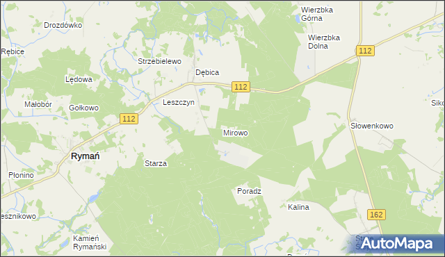 mapa Mirowo gmina Rymań, Mirowo gmina Rymań na mapie Targeo