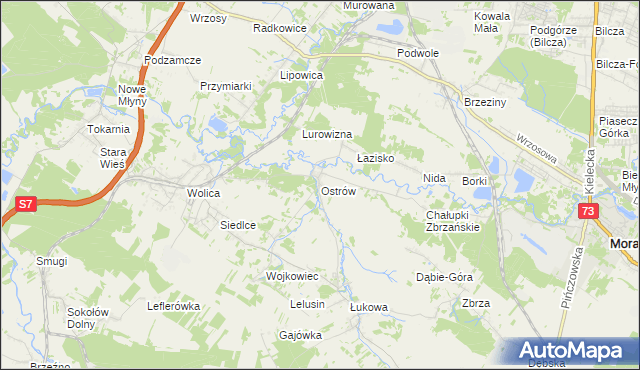 mapa Ostrów gmina Chęciny, Ostrów gmina Chęciny na mapie Targeo