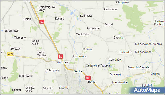 mapa Ostrów gmina Ozorków, Ostrów gmina Ozorków na mapie Targeo