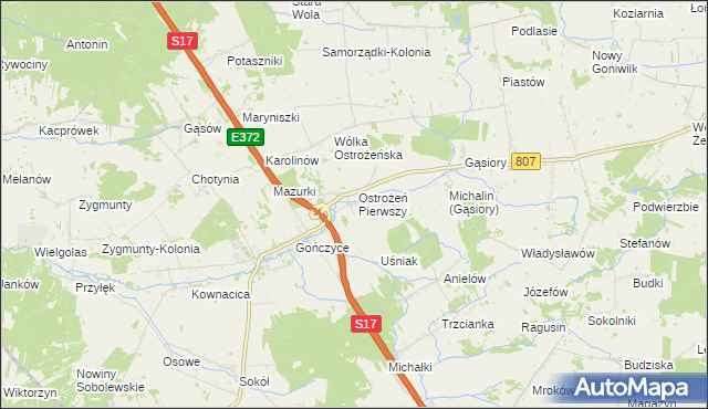 mapa Ostrożeń Drugi, Ostrożeń Drugi na mapie Targeo