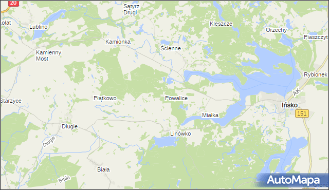 mapa Powalice gmina Ińsko, Powalice gmina Ińsko na mapie Targeo