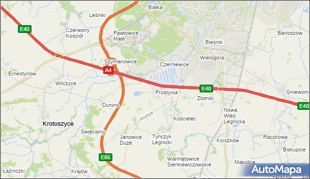 mapa Prostynia gmina Krotoszyce, Prostynia gmina Krotoszyce na mapie Targeo