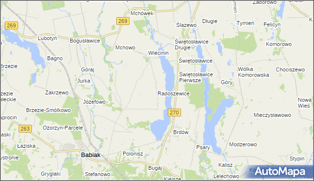 mapa Radoszewice gmina Babiak, Radoszewice gmina Babiak na mapie Targeo