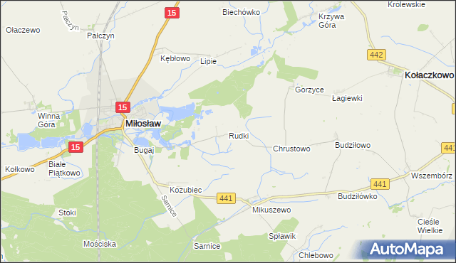 mapa Rudki gmina Miłosław, Rudki gmina Miłosław na mapie Targeo