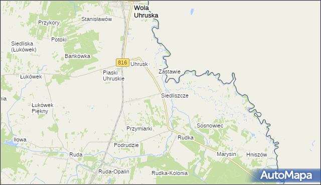 mapa Siedliszcze gmina Wola Uhruska, Siedliszcze gmina Wola Uhruska na mapie Targeo