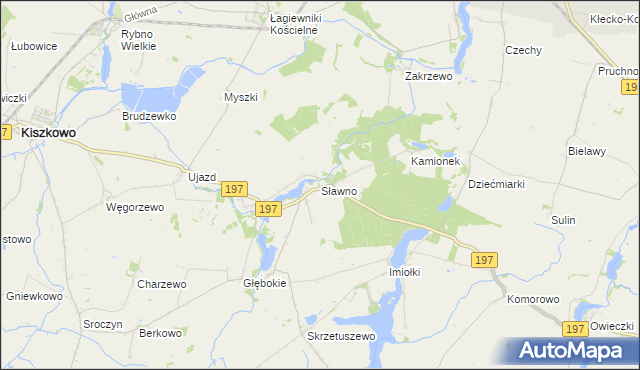 mapa Sławno gmina Kiszkowo, Sławno gmina Kiszkowo na mapie Targeo