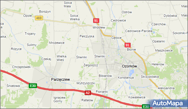 mapa Śliwniki gmina Ozorków, Śliwniki gmina Ozorków na mapie Targeo