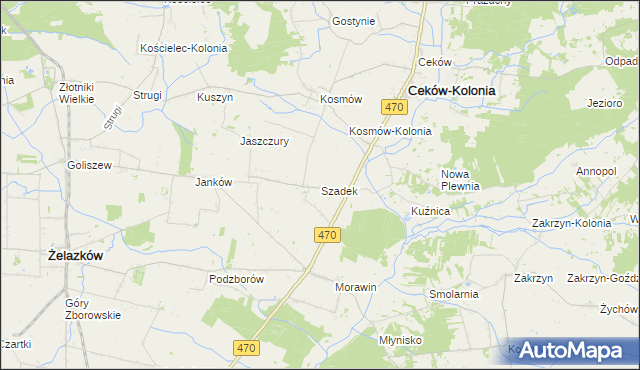 mapa Szadek gmina Ceków-Kolonia, Szadek gmina Ceków-Kolonia na mapie Targeo