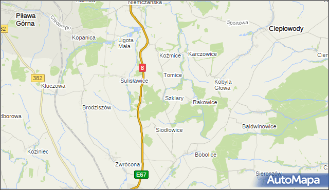 mapa Szklary gmina Ząbkowice Śląskie, Szklary gmina Ząbkowice Śląskie na mapie Targeo