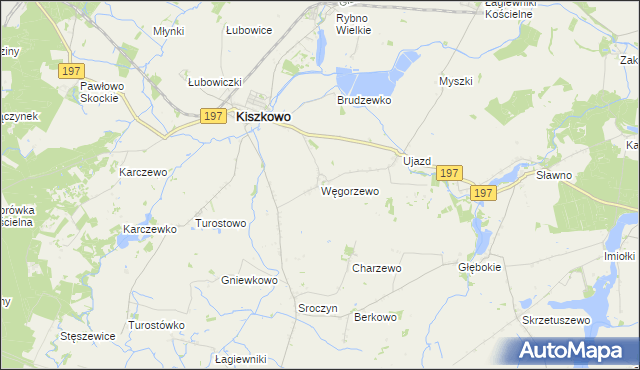 mapa Węgorzewo gmina Kiszkowo, Węgorzewo gmina Kiszkowo na mapie Targeo