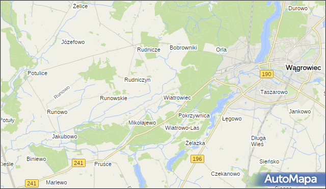 mapa Wiatrowiec gmina Wągrowiec, Wiatrowiec gmina Wągrowiec na mapie Targeo