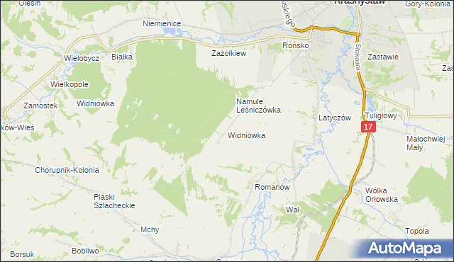 mapa Widniówka gmina Krasnystaw, Widniówka gmina Krasnystaw na mapie Targeo