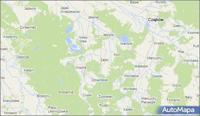 mapa Zadki gmina Czajków, Zadki gmina Czajków na mapie Targeo
