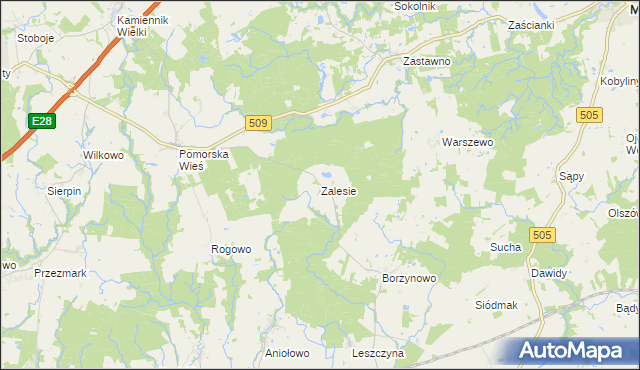 mapa Zalesie gmina Milejewo, Zalesie gmina Milejewo na mapie Targeo