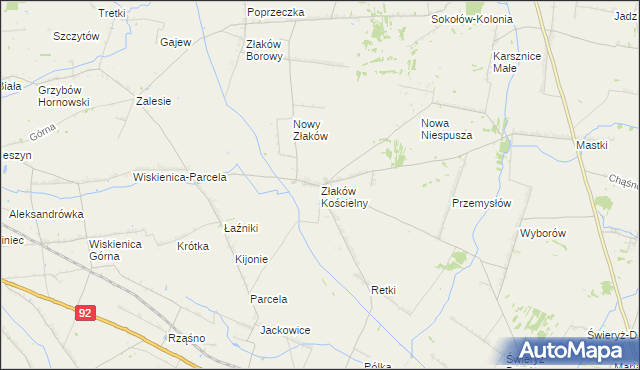 mapa Złaków Kościelny, Złaków Kościelny na mapie Targeo