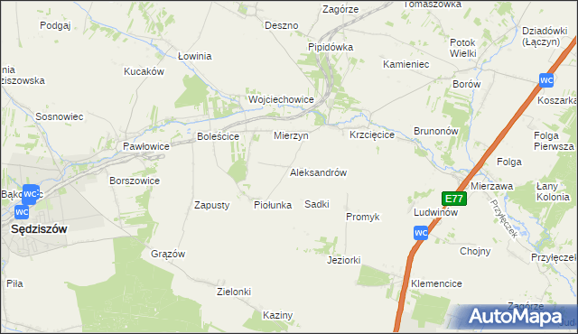 mapa Aleksandrów gmina Sędziszów, Aleksandrów gmina Sędziszów na mapie Targeo