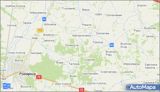 mapa Antoniew gmina Dalików, Antoniew gmina Dalików na mapie Targeo