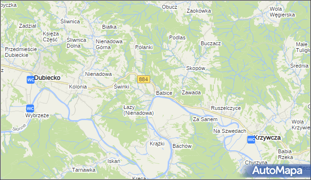 mapa Babice gmina Krzywcza, Babice gmina Krzywcza na mapie Targeo