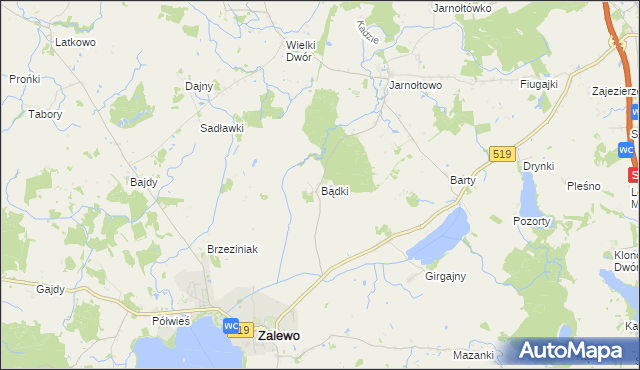 mapa Bądki gmina Zalewo, Bądki gmina Zalewo na mapie Targeo