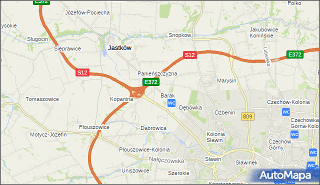 mapa Barak gmina Jastków, Barak gmina Jastków na mapie Targeo