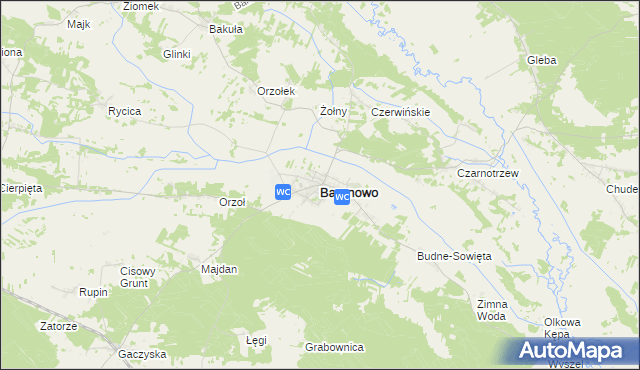 mapa Baranowo powiat ostrołęcki, Baranowo powiat ostrołęcki na mapie Targeo