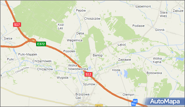 mapa Barłogi gmina Kurów, Barłogi gmina Kurów na mapie Targeo