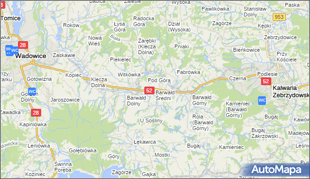 mapa Barwałd Średni, Barwałd Średni na mapie Targeo