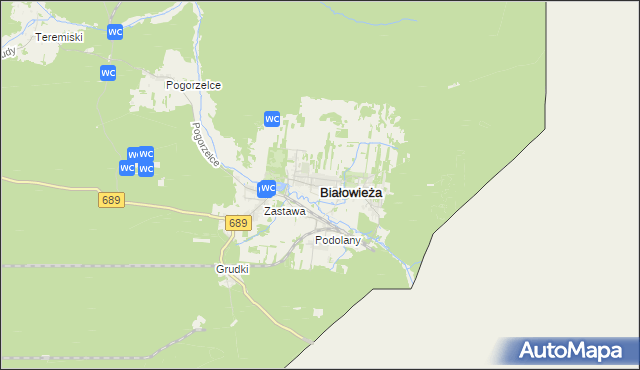 mapa Białowieża powiat hajnowski, Białowieża powiat hajnowski na mapie Targeo