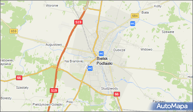 mapa Bielsk Podlaski, Bielsk Podlaski na mapie Targeo