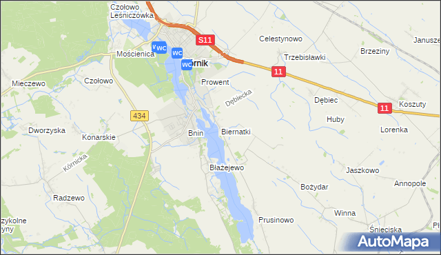 mapa Biernatki gmina Kórnik, Biernatki gmina Kórnik na mapie Targeo