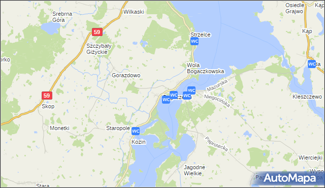 mapa Bogaczewo gmina Giżycko, Bogaczewo gmina Giżycko na mapie Targeo