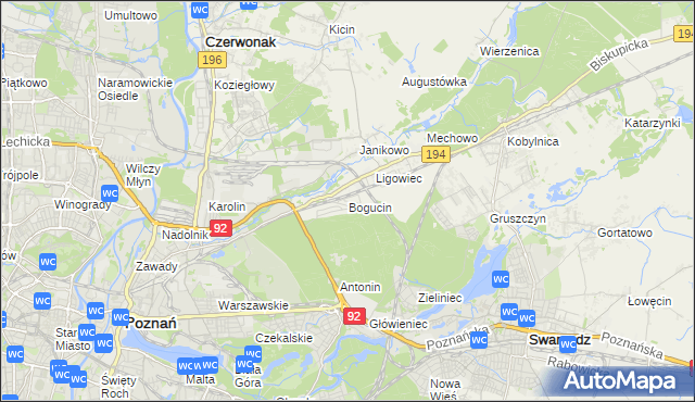 mapa Bogucin gmina Swarzędz, Bogucin gmina Swarzędz na mapie Targeo