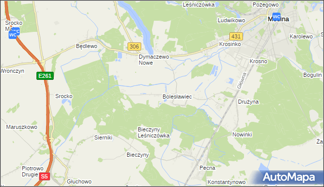 mapa Bolesławiec gmina Mosina, Bolesławiec gmina Mosina na mapie Targeo